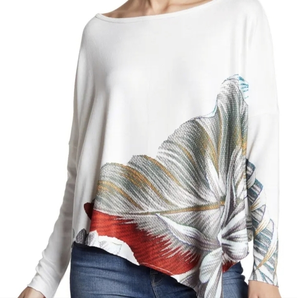 New Go Couture Printed Asymmetrical Hem Dolman Sweater. - Picture 4 of 15